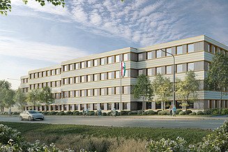 The image is a visualisation of the future service centre of the District Office in Eisenberg.