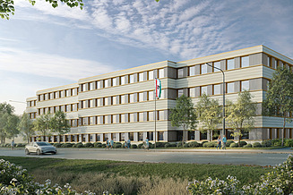 Das Bild ist eine Visualisierung des zukünftigen Dienstleistungszentrum des Landratsamtes in Eisenberg.