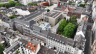 Die Hochschule für Musik und Tanz in Köln aus der Luft fotografiert.