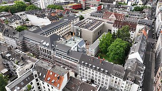 The Cologne University of Music and Dance photographed from the air.