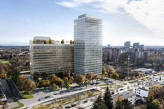 A visualization of the future TRIDEA office complex in Munich Bogenhausen.