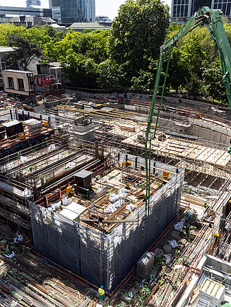 The lower floors of the CBT Frankfurt are currently under construction.