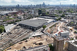 A bird's eye view of London Euston Station.
