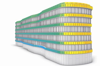 Die Grafik aus Generative Design zeigt das Energiepotenzial der mit Photovoltaik ausgestatteten Fassade entlang des neuen Z2.0.