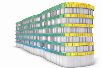 The graphic from Generative Design shows the energy potential of the photovoltaic-equipped façade along the new Z2.0.