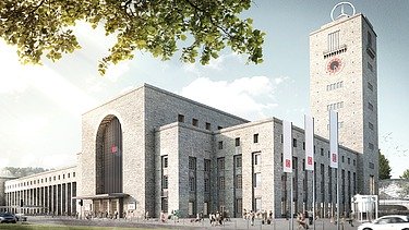 Ein digital erzeugtes Bild des sanierten Bonatzbaus am Arnulf-Klett-Platz.